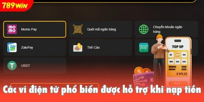 Các ví điện tử phổ biến được hỗ trợ khi nạp tiền